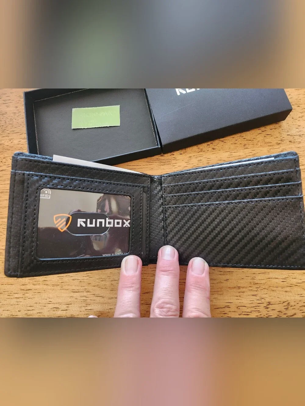 RunBox Black Carbon Fiber Bifold Wallet for Men